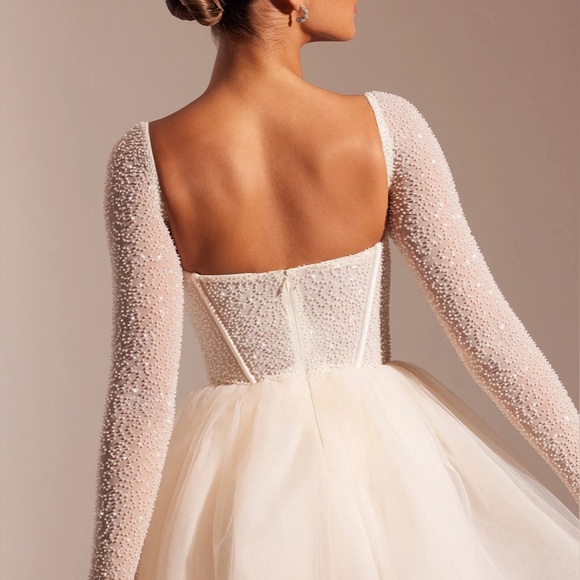 Oh Polly Calliope Embellished Long Sleeve Tulle Skirt Mini Dress in Ivory Size:2 - Picture 3 of 6